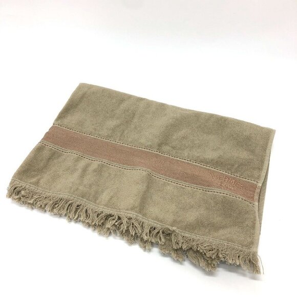 HERMES fringe Yachting logo Beach towel cotton Gray Based - Picture 9 of 15